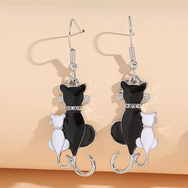 Vintage schwarze Kitty Ohrringe