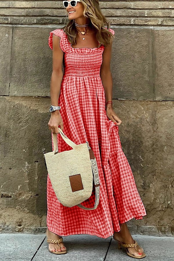 Odette - Elegancka Letnia Sukienka w Kratkę