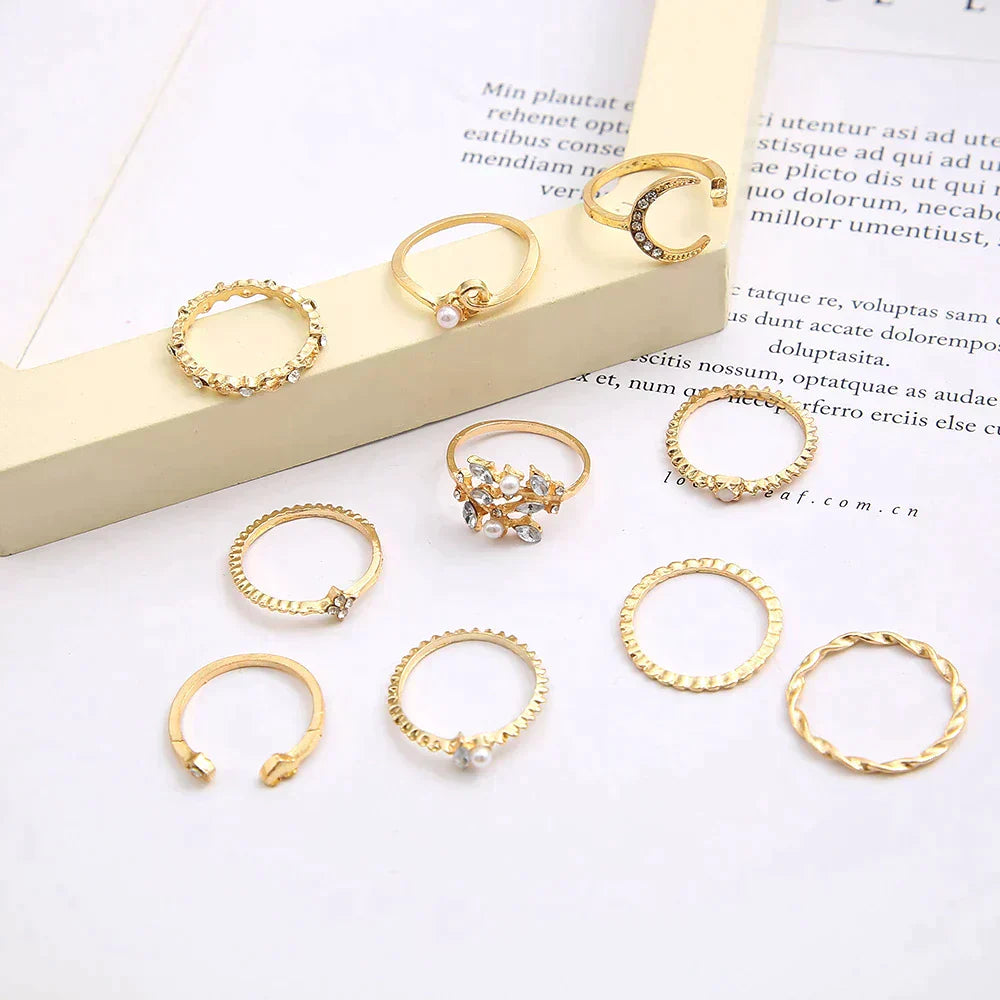 10er Pack Bohemische Silber- und Goldplattierte Ringe