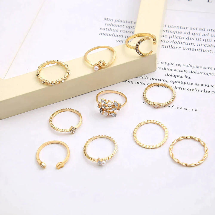 10er Pack Bohemische Silber- und Goldplattierte Ringe