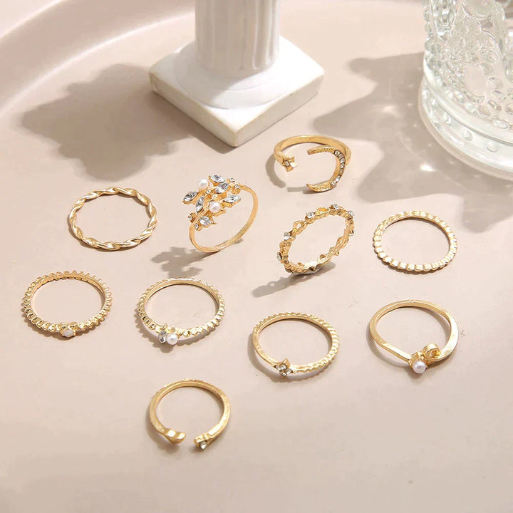 10er Pack Bohemische Silber- und Goldplattierte Ringe