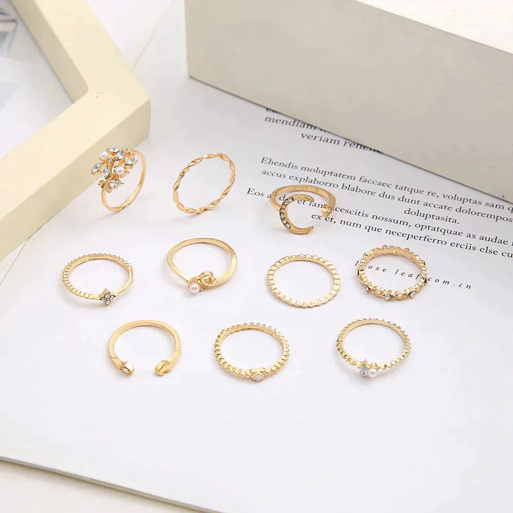 10er Pack Bohemische Silber- und Goldplattierte Ringe