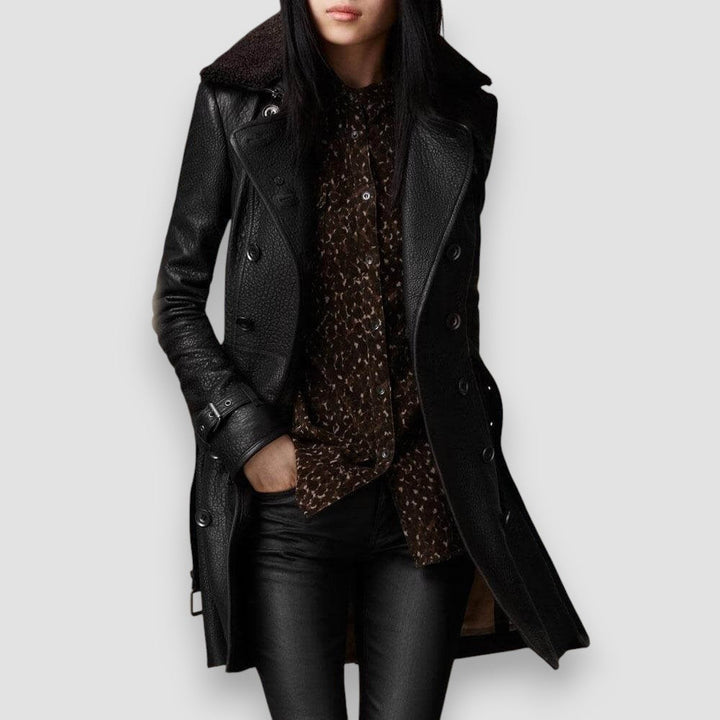 Tanja - Elegancki Płaszcz Trench z Skóry