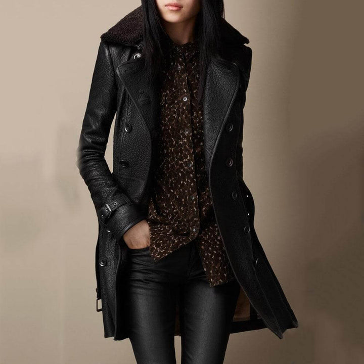 Tanja - Elegancki Płaszcz Trench z Skóry