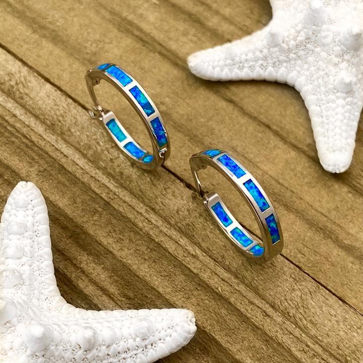 Blaue Ozeanische Opal-Ohrringe aus Silber