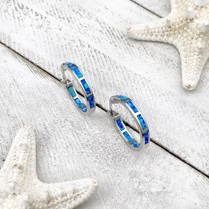 Blaue Ozeanische Opal-Ohrringe aus Silber