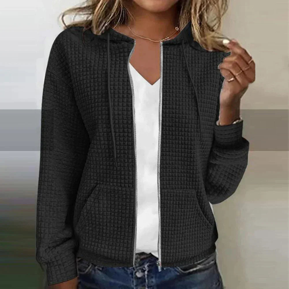 Elaine | Teksturowana Bluza z Kapturem na Zamek