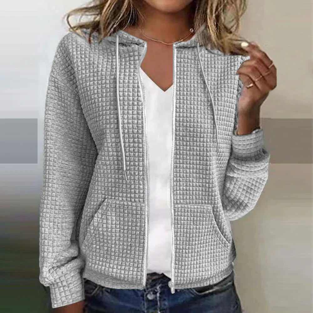 Elaine | Teksturowana Bluza z Kapturem na Zamek