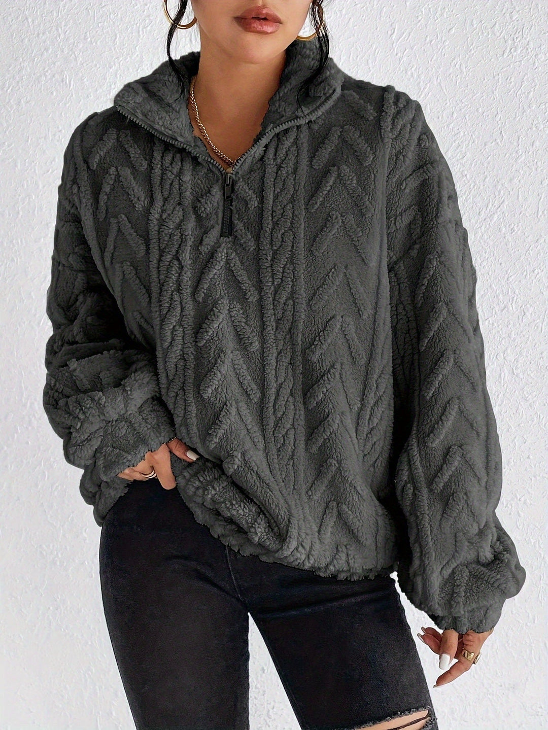 Aila - Puchaty Sweter z Zippem