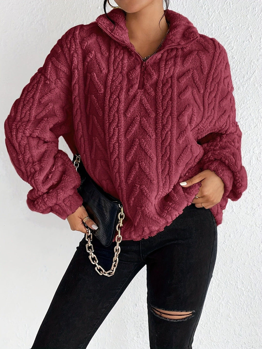 Aila - Puchaty Sweter z Zippem
