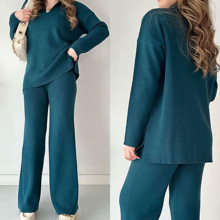 Erin - Casual Dwuczęściowy Zestaw z Dekoltem w Serek