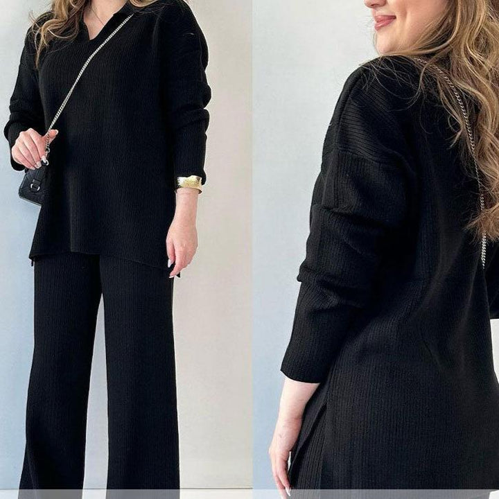 Erin - Casual Dwuczęściowy Zestaw z Dekoltem w Serek